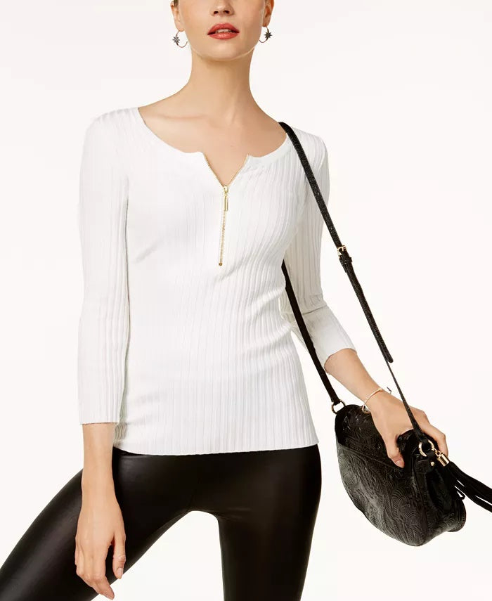 INC International Concepts Women's Zip Front Sweater Grey Size X-Large