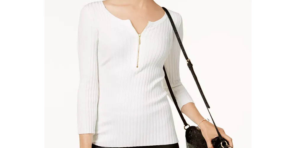 INC International Concepts Women's Zip Front Sweater Grey Size X-Large