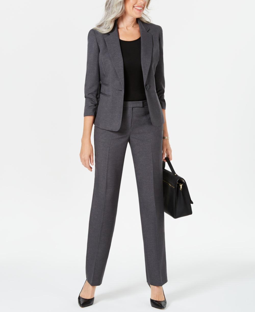 Le Suit Women's Ruched Sleeve One Button Pantsuit Gray Size 12