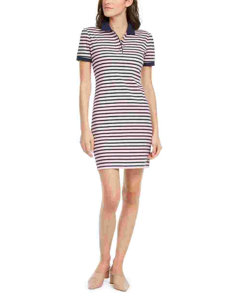 Maison Jules Women's Striped Polo Dress Pink Size Medium