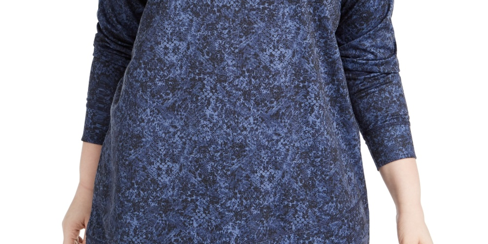 Ideology Women's Plus Printed Crossover Hem Top Blue Size 2X