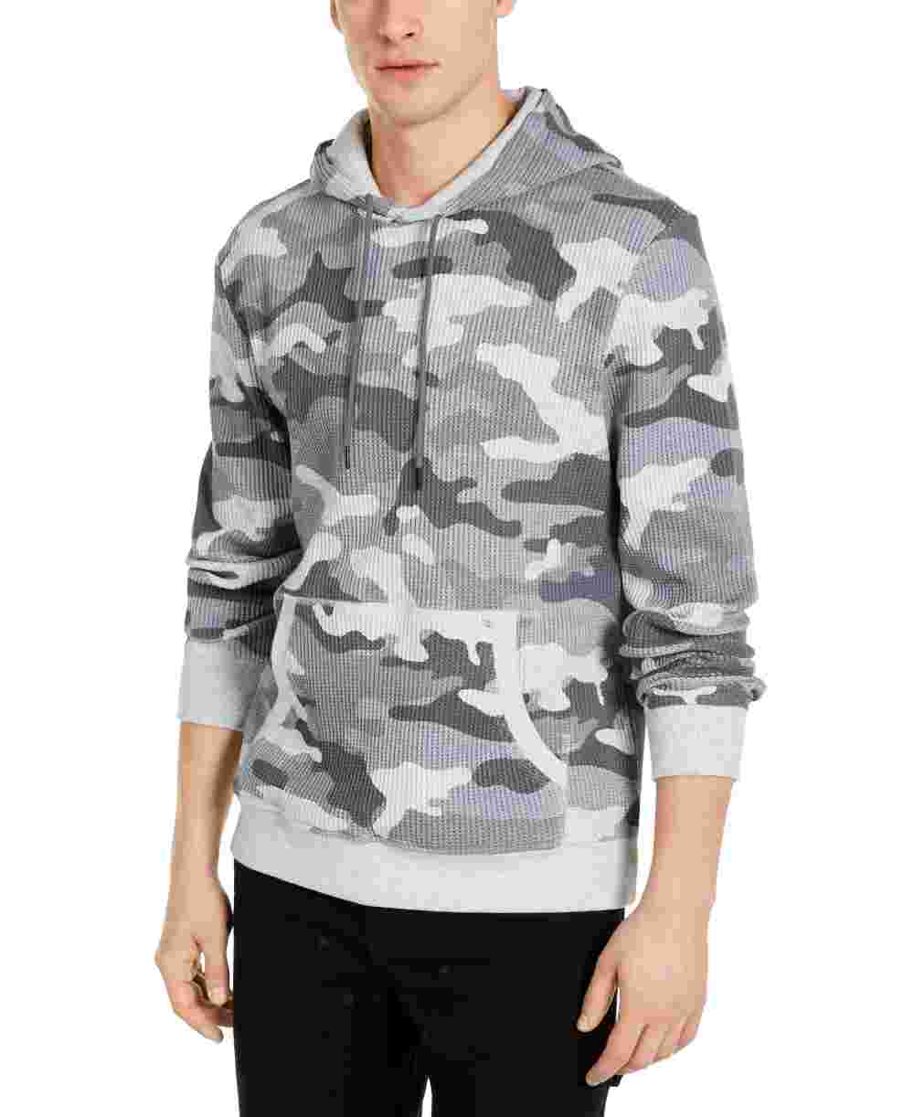 Sun + Stone Men's Camouflage Long Sleeve Oversized Fit Draw String Thermal Sweater Gray Size Large
