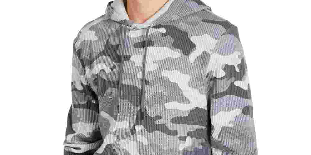 Sun + Stone Men's Camouflage Long Sleeve Oversized Fit Draw String Thermal Sweater Gray Size Large