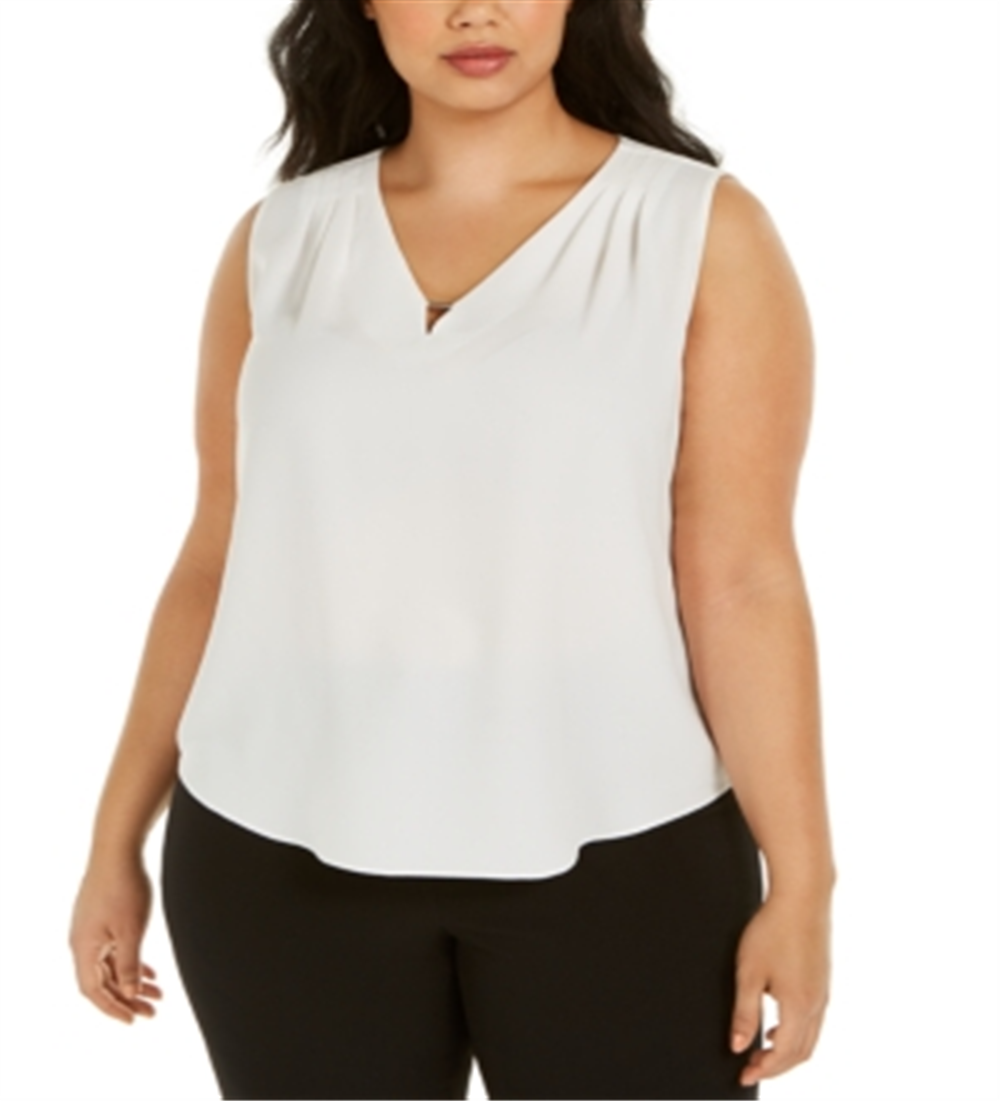 Kasper Women's Sleeveless V Neck Evening Tunic Top White Size 2X