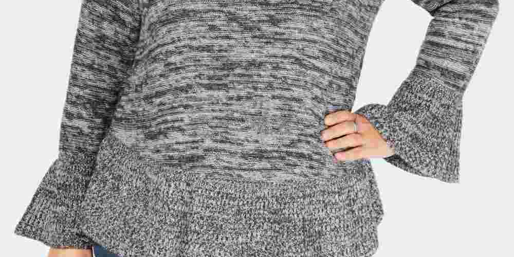 Style & Co Women's Plus Ruffled Sweater Gray Size 0X