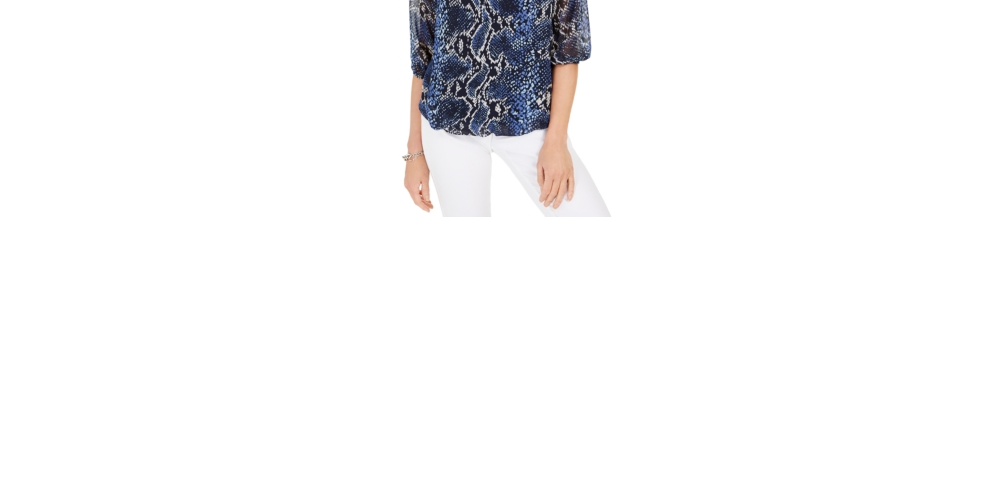 JM Collection Women's Snake Embossed Bubble Top Blue Size Petite Medium