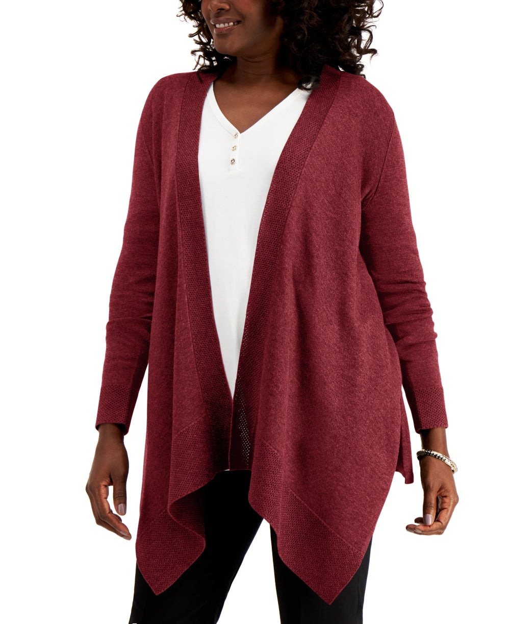 JM Collection Women's Textured Hem Cascade Front Cardigan Red Size Large