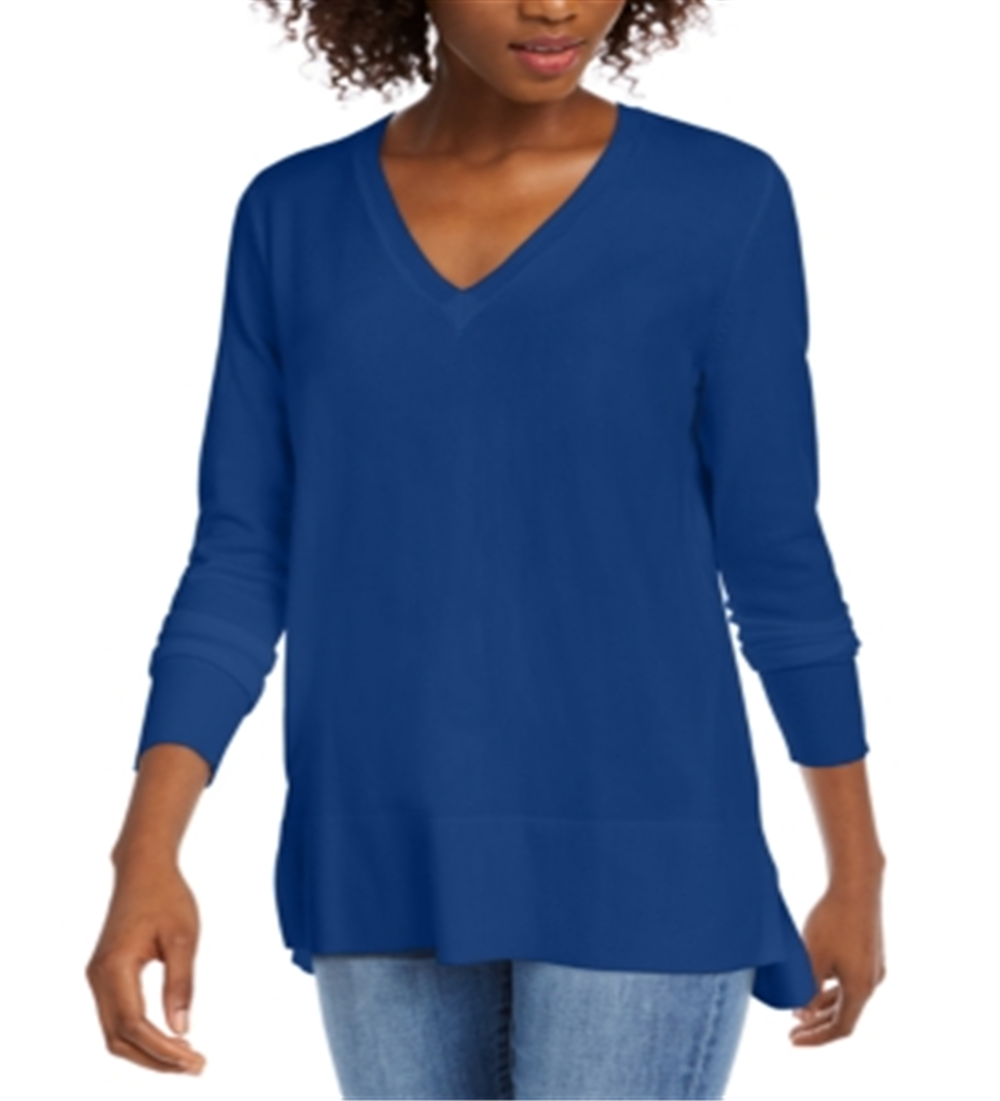 Maison Jules Women's V Neck Sweater Blue Size Small