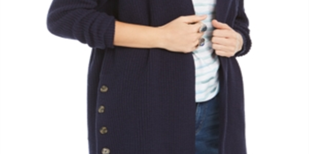 Style & Co Women's Button Side Oversized Cardigan Blue Size X-Small