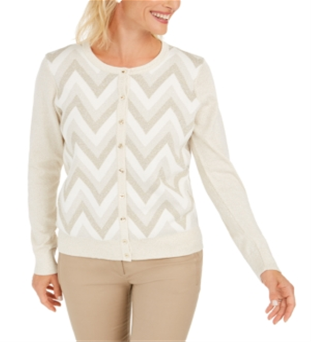 Charter Club Women's Zigzag Print Cardigan White Size Medium