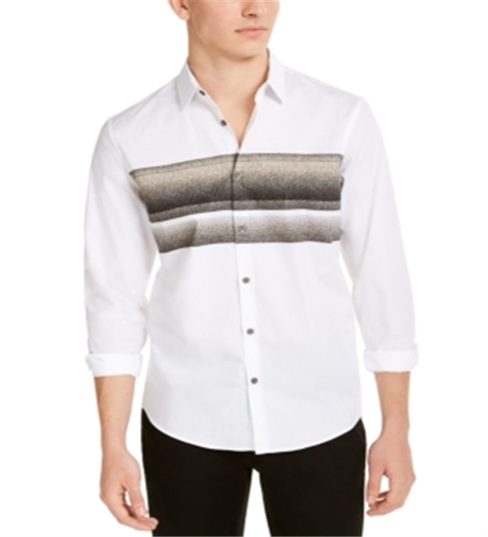 Alfani Men's Collared Cotton Button Down Shirt White Size Medium