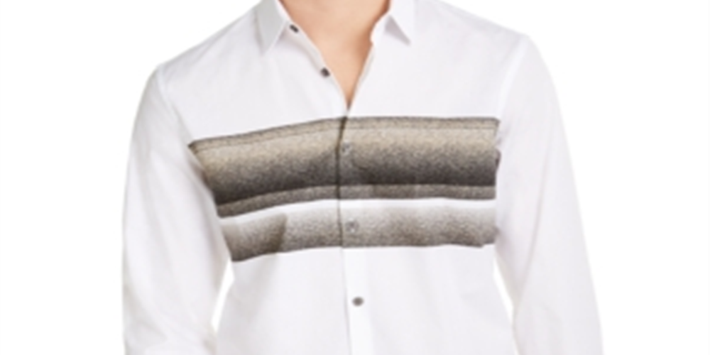Alfani Men's Collared Cotton Button Down Shirt White Size Medium