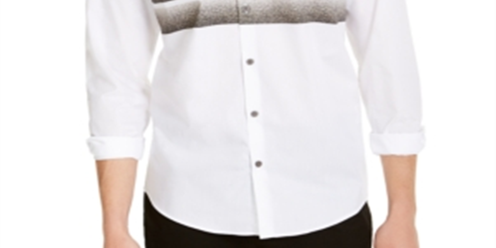 Alfani Men's Collared Cotton Button Down Shirt White Size Medium