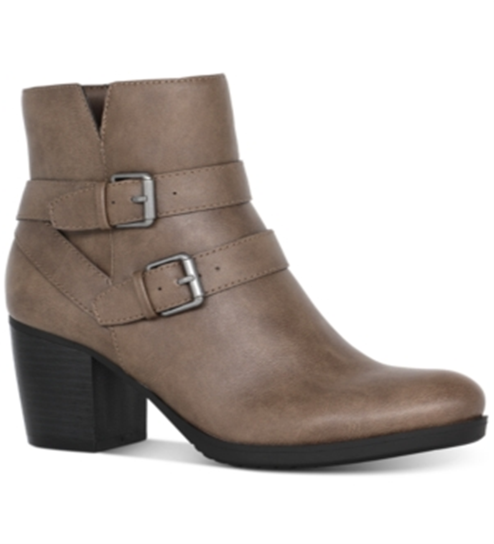 Style & Co Women's Buckle Accent Padded Fortunata Round Toe Block Heel Zip up Booties Brown Size 8.5 M