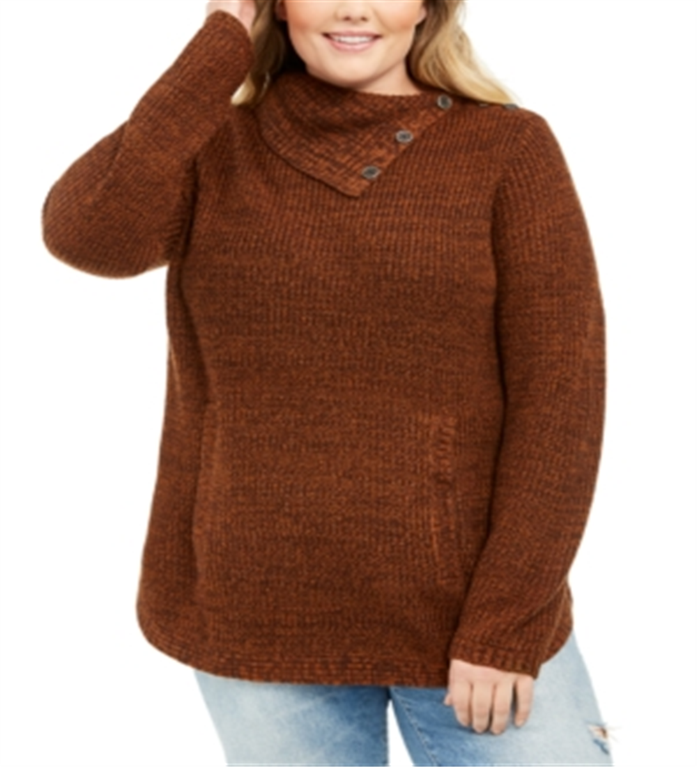 Style & Co Women's Plus Button Trim Sweater Brown Size 0X