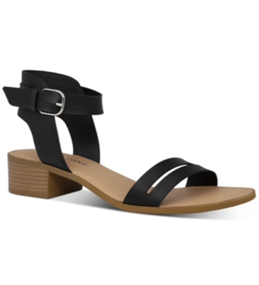 Sun Stone Women's Alectap Ankle Strap Heel Sandals Black Size 6.5