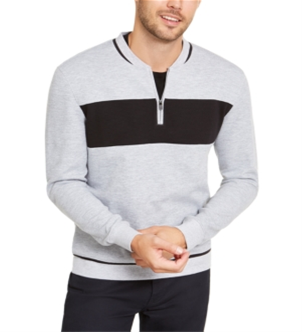 Alfani Men's Sweater Quarter Zip Pullover Stretch Grey Size Small