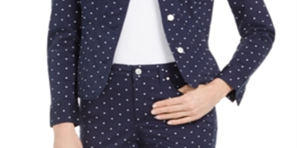 Charter Club Polka-Dot Denim Jacket Blue Size M