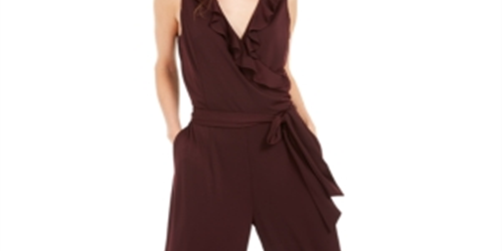 Alfani Women's Ruffled Jumpsuit Wine Size M