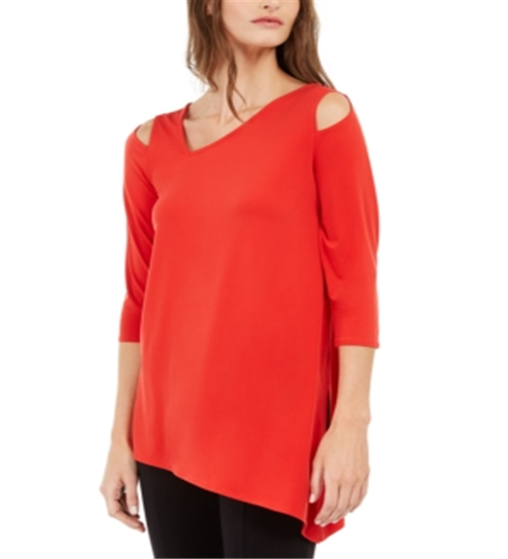 Alfani Women's Cold Shoulder Asymmetrical Top Red Red Size X-Small