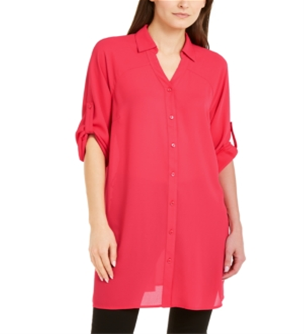 Alfani Women's Blouse Button Down Super Tunic Red Size Medium