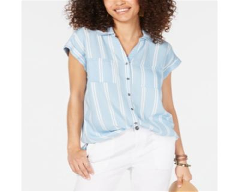 Style & CoWomen's Short Sleeve Shirt Blue Size Medium