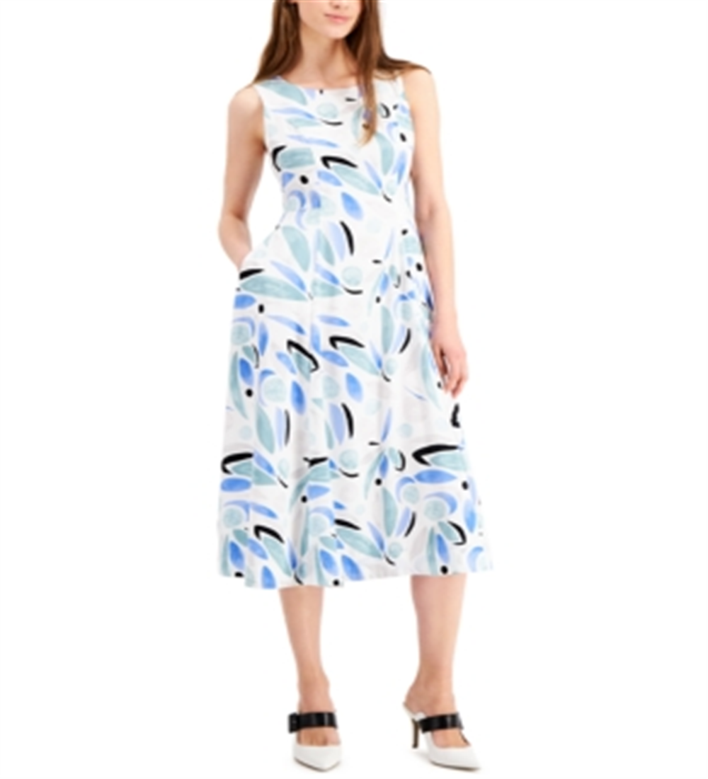 Alfani Women's Printed Fit & Flare Dress Blue Size 4 Petite