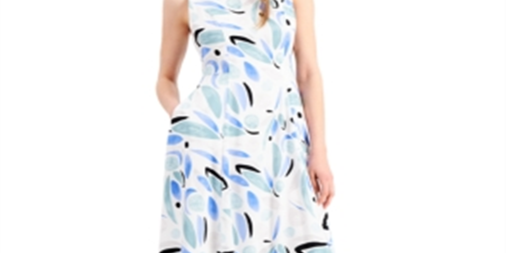 Alfani Women's Printed Fit & Flare Dress Blue Size 4 Petite