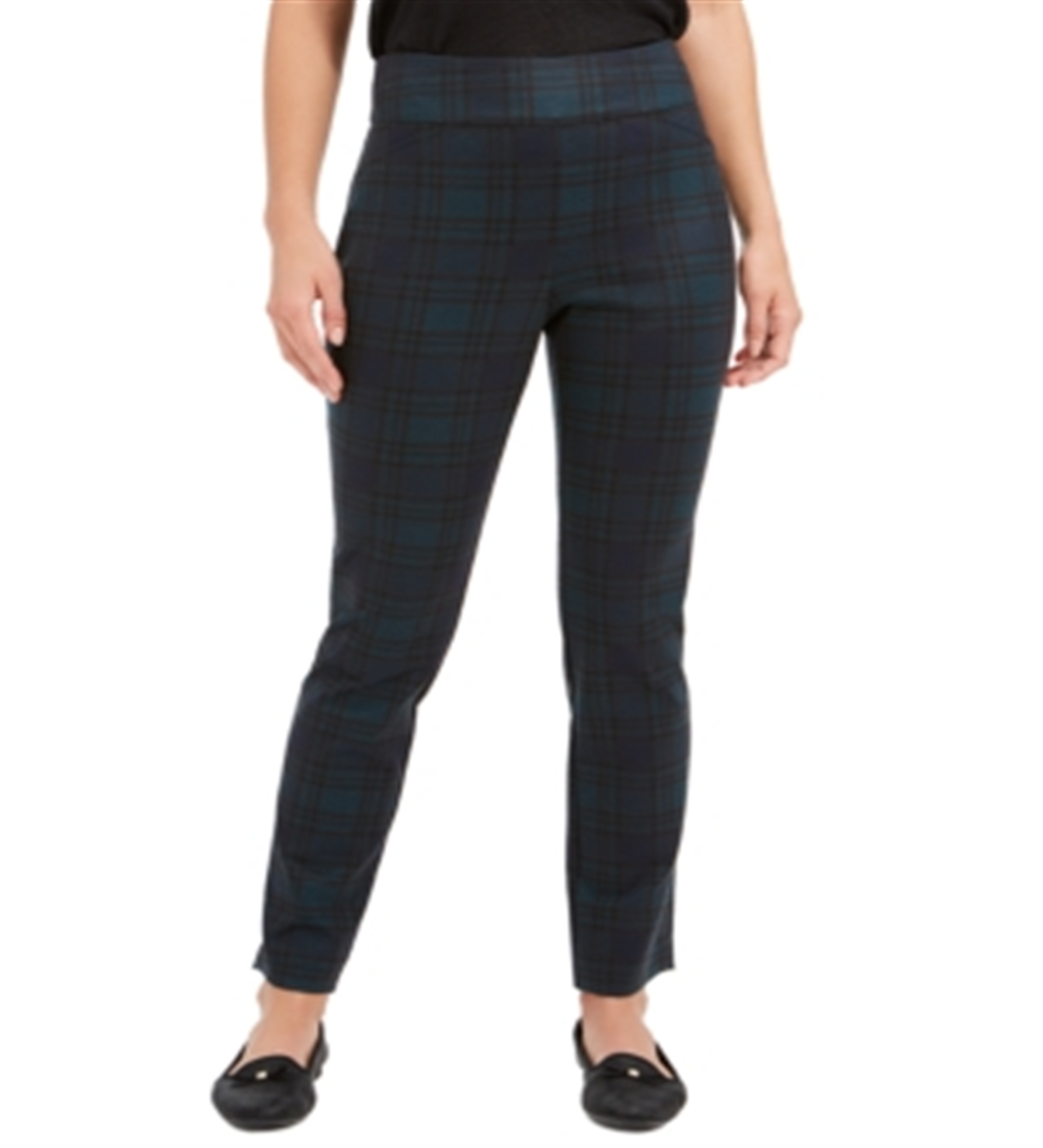 Charter Club Women's Plaid Pull on Pants Green Size 4