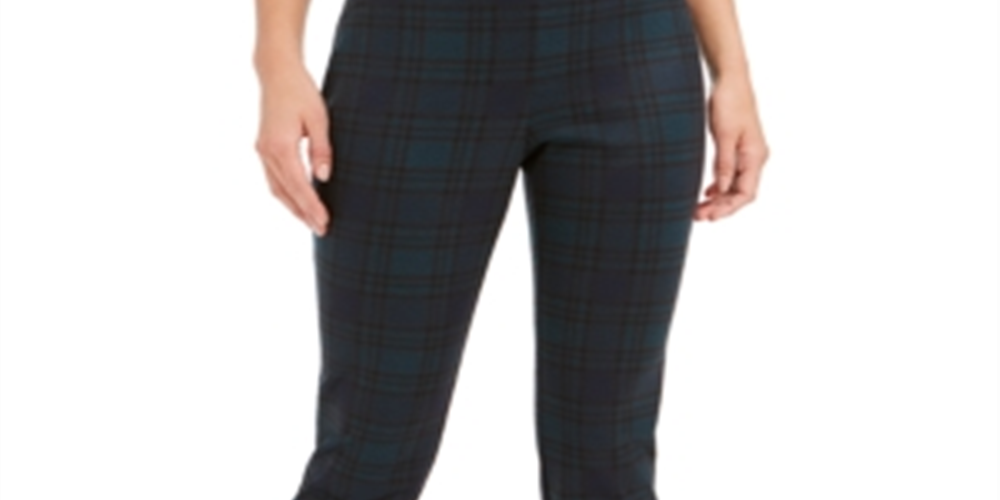 Charter Club Women's Plaid Pull on Pants Green Size 4