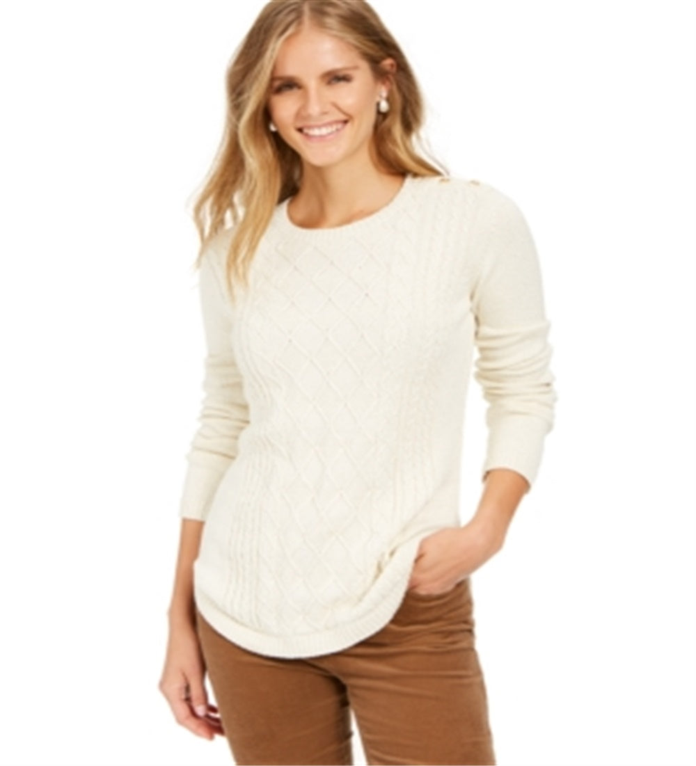 Charter Club Women's Cable Knit Sweater White Size Petite Small