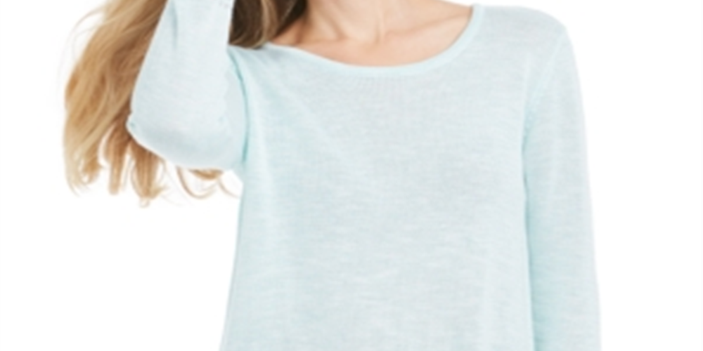 Style & Co Women's Pointelle Trim Sweater Mint Size Petite
