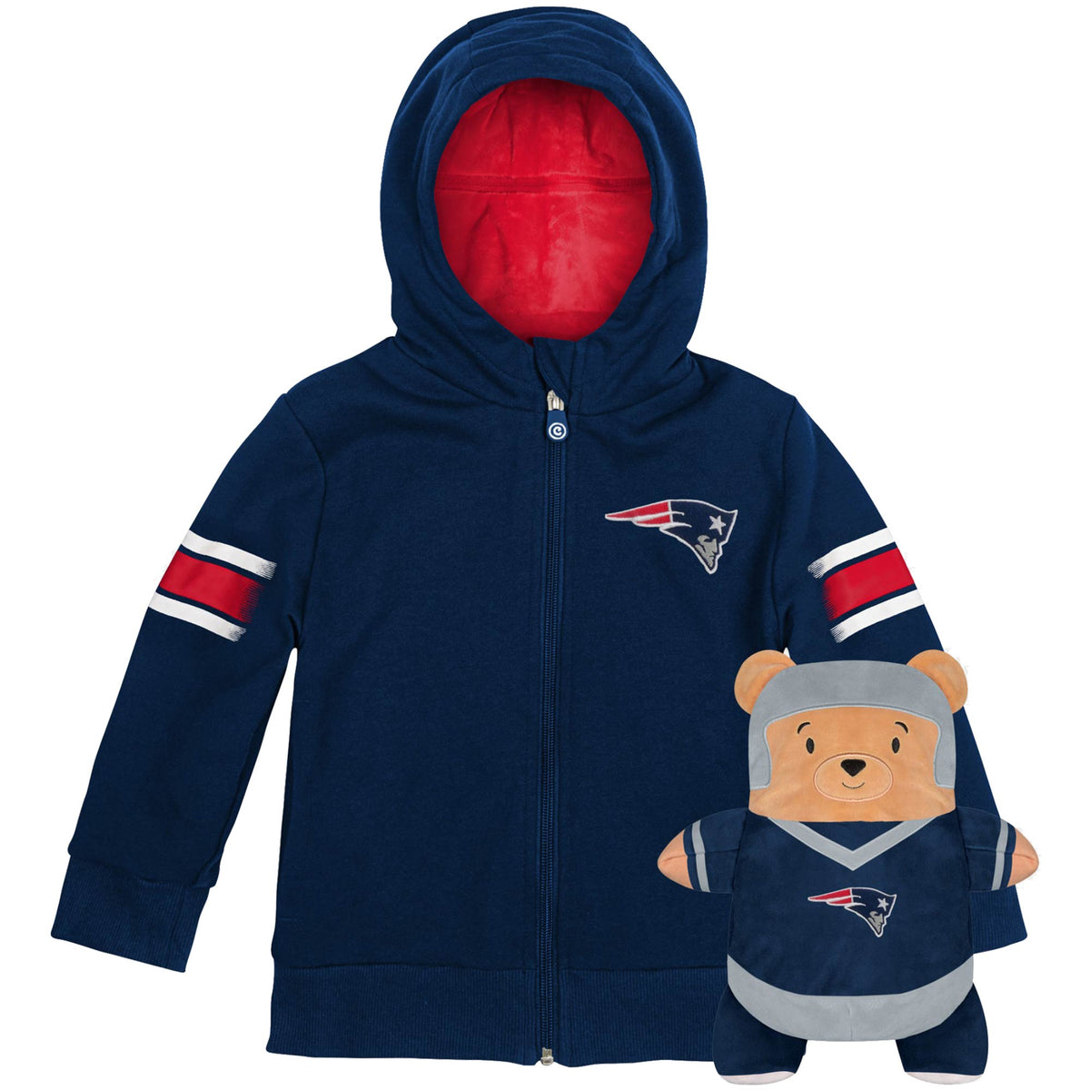 Cubcoats Boy's Toddler England Patriots 2-in-1 Transforming Full-Zip Hoodie & Soft Plushie Navy Size 2T