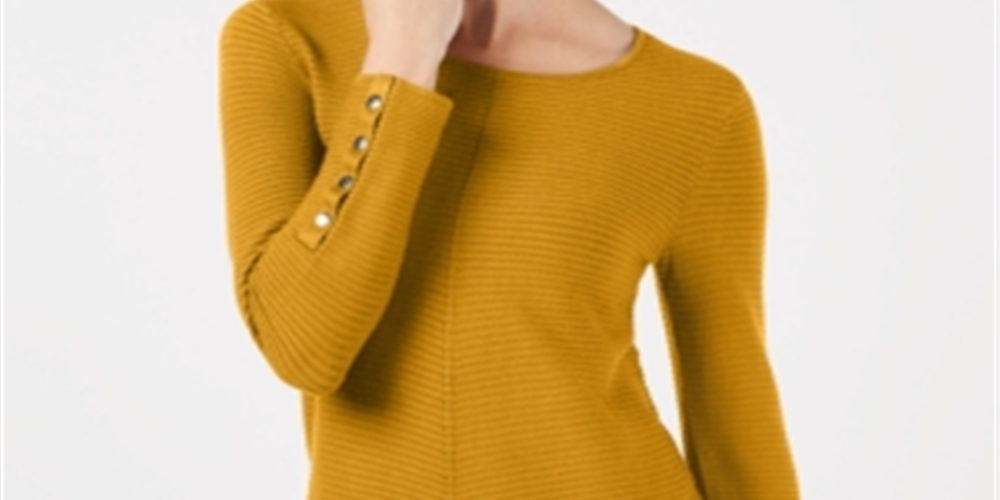 Alfani Women's Snap Detail Pullover Sweater Yellow Size Medium