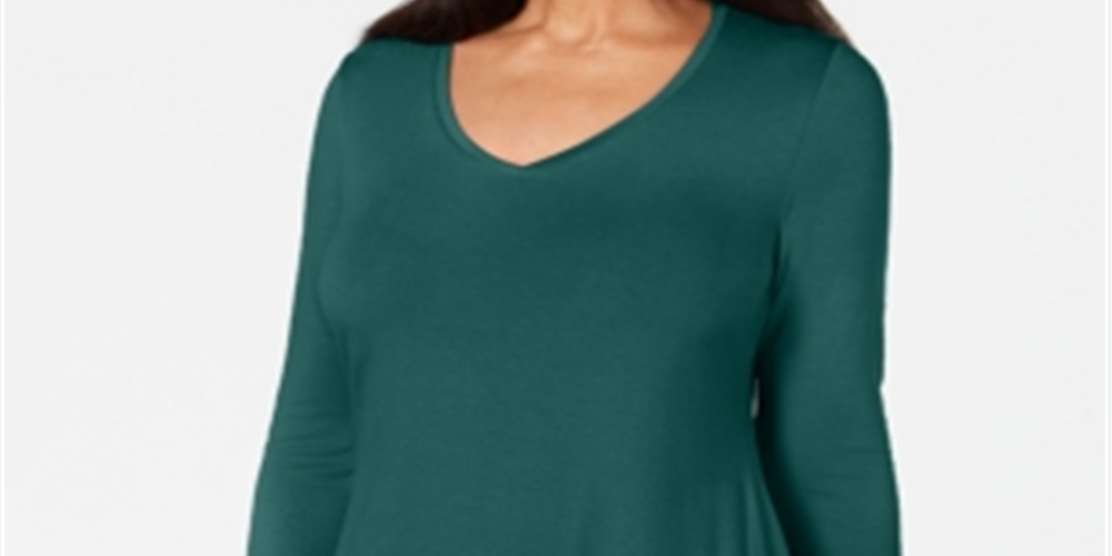 JM Collection Women's V Neck Handkerchief Hem Top Green Size Large