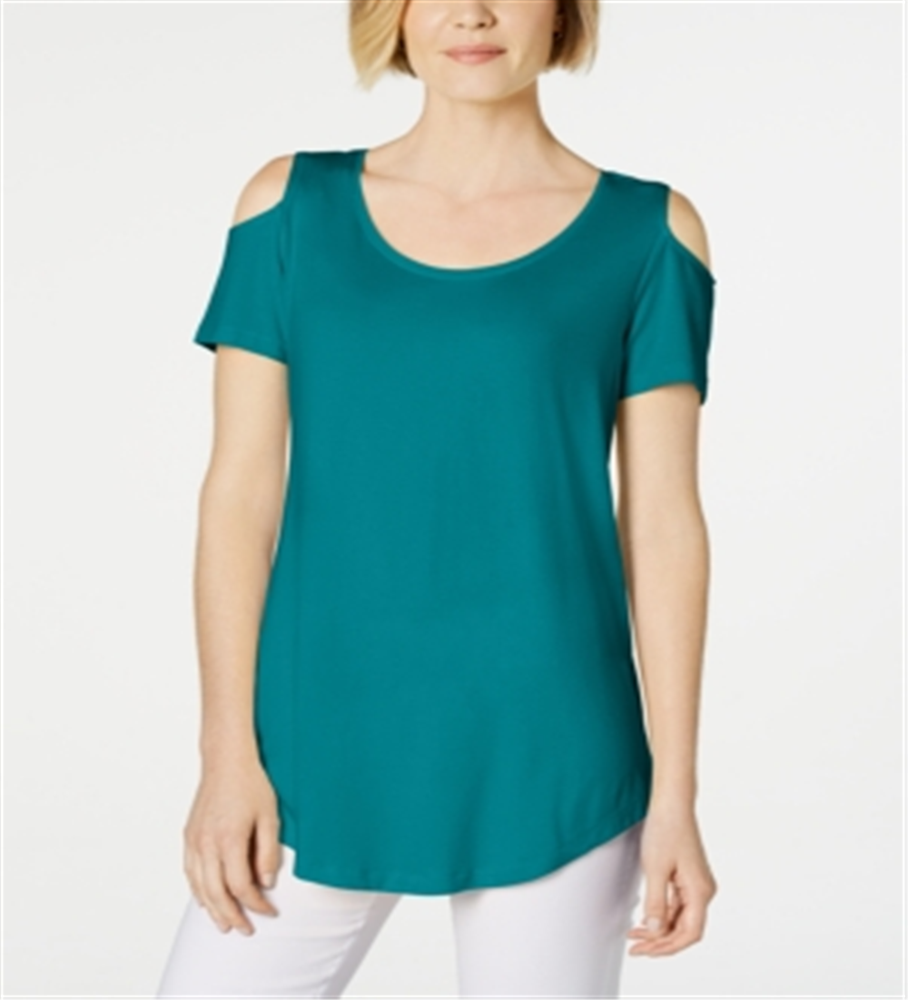 JM Collection Women's Cold Shoulder Swing T-Shirt Blue Size X-Large
