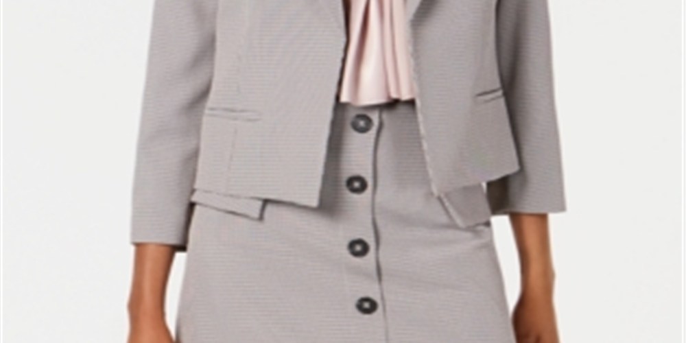Nine West Women's Adobe Wide Lapel Houndstooth Jacket Rose Multi Size X-Large