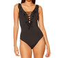 Bleu Rod Beattie Women's Lace Down One Piece Swimsuit Black
