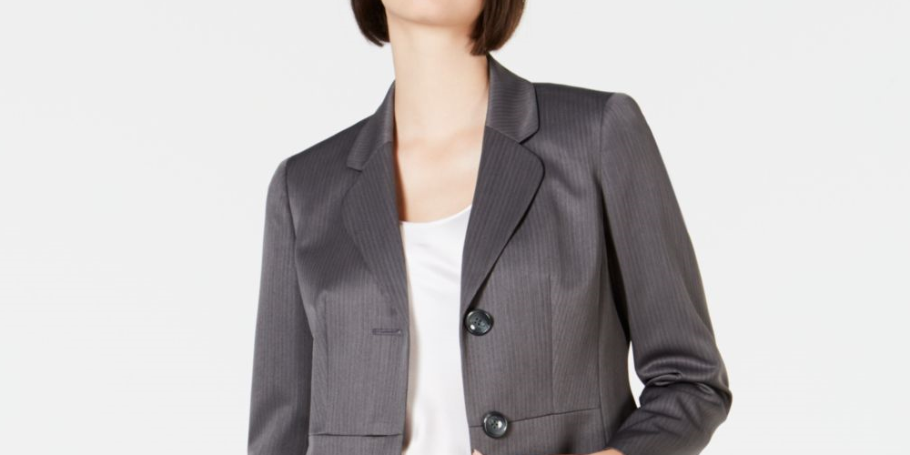 Le Suit Women's Button Pinstripe Jacket Gray Size 2 Petite