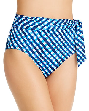 Tommy Bahama Women's Gingham High Waist Bikini Bottom Blue Size X-Large