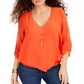 Thalia Sodi Women's Layered Ruched Sleeve Necklace Top Orange Size Medium
