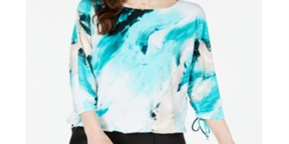 Alfani Women's Abstract Print Top Blue Size Petite Medium