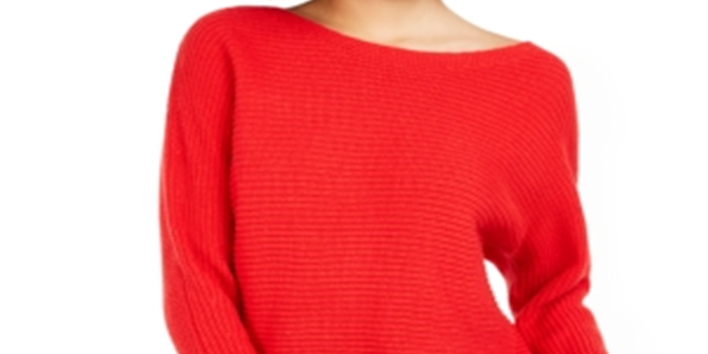 Bar III Women's Ribbed Long Sleeve Sweater Red Size S