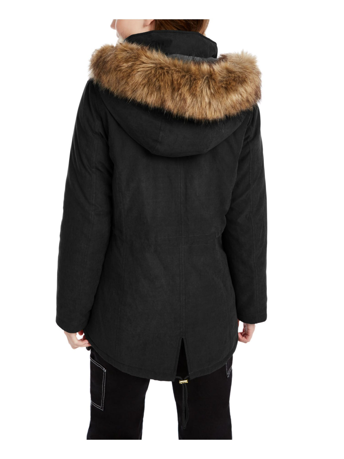 celebrity pink Women's Faux Fur Hood Parka Winter Jacket Coat Junior Black Size Large