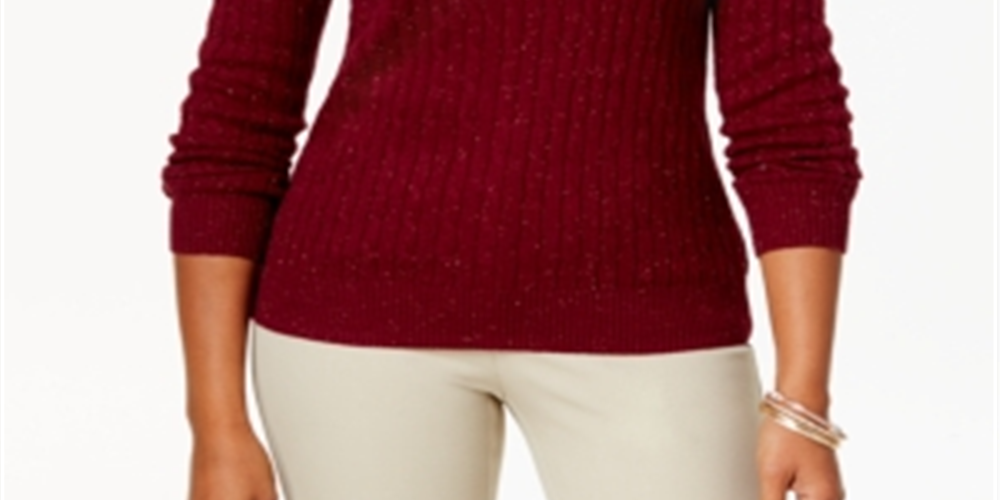 Karen Scott Women's Cable Knit Scoop Neck Sweater Burgundy Size Petite L