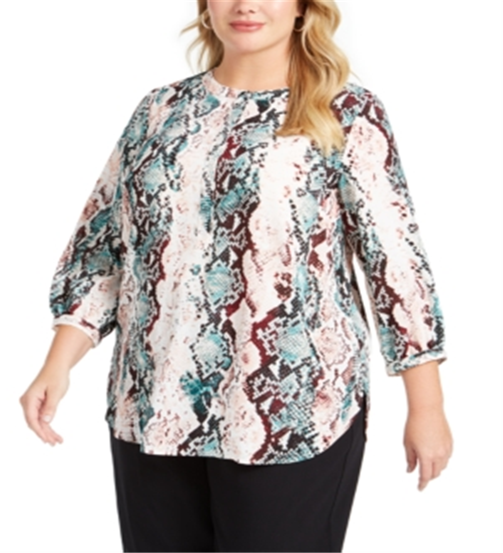 JM Collection Women's Plus Printed Top Green Size 4X