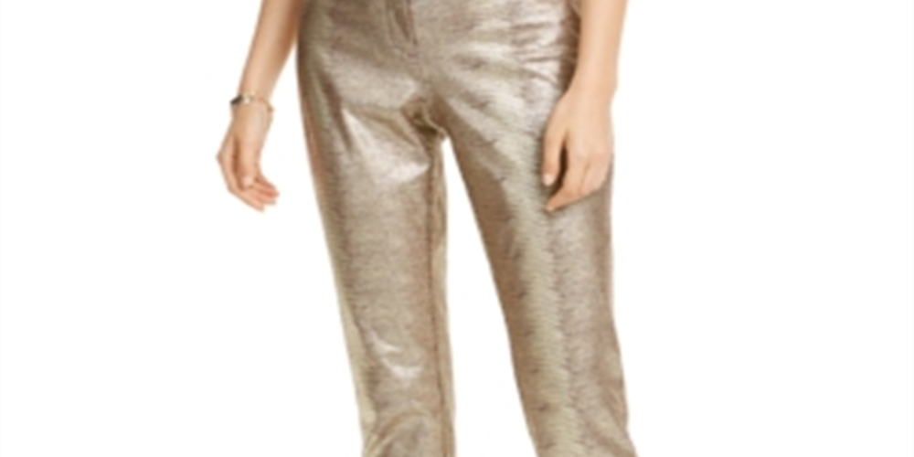 Alfani Women's Tummy Control Metallic Python Print Trousers Brown Size 18