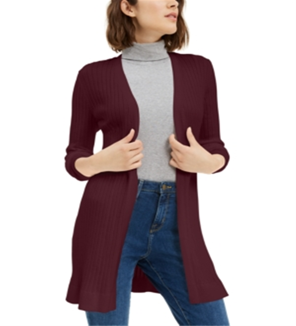 Maison Jules Women's Ribbed Open Cardigan Sweater Red Size Medium
