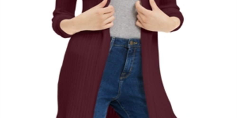 Maison Jules Women's Ribbed Open Cardigan Sweater Red Size Medium