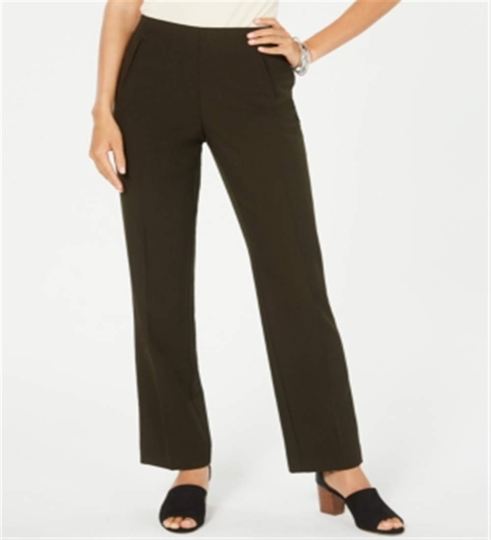 Style & Co Women's Tummy Control Pull on Straight leg Pants Green Size 10